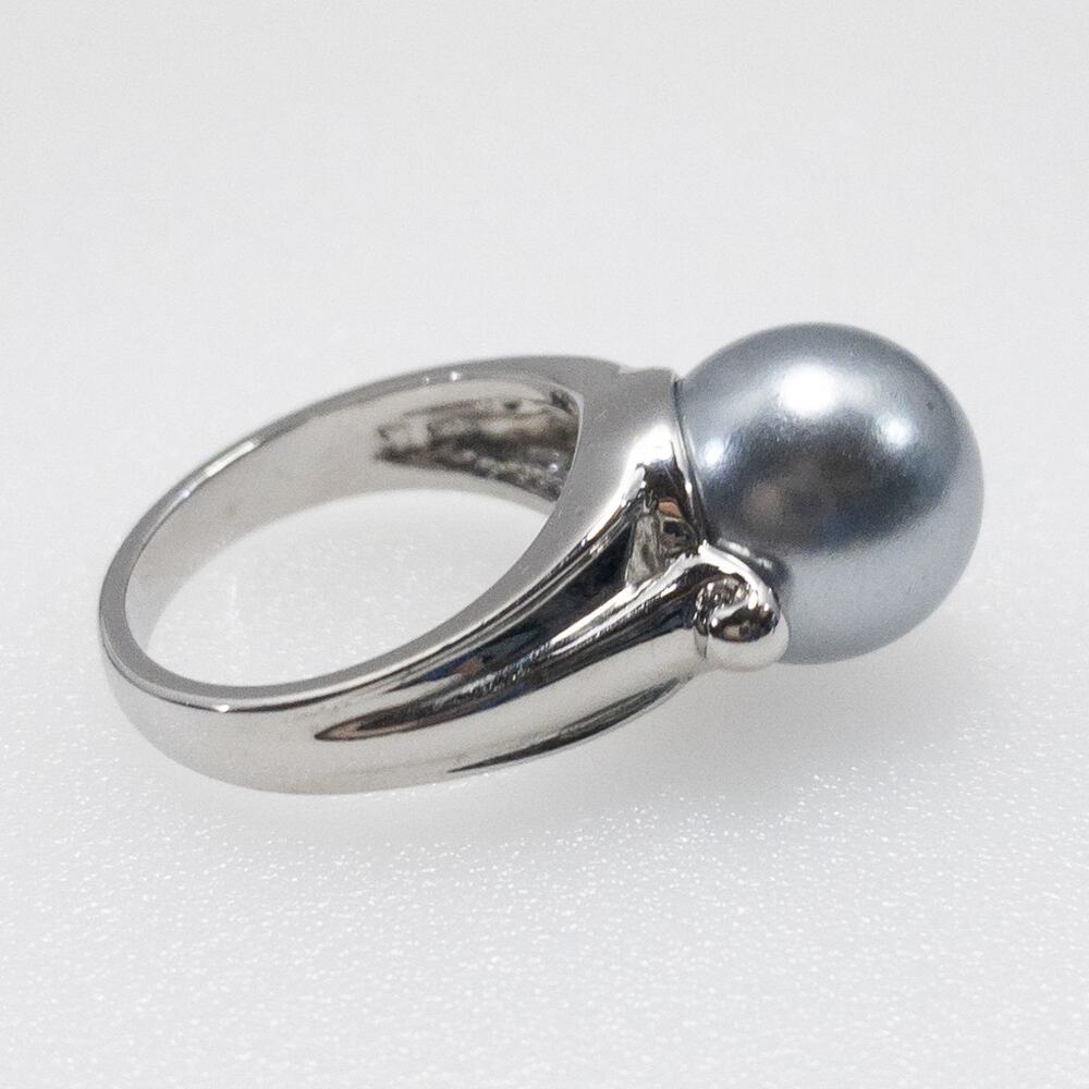 Technibond Faux Black Pearl Statement Ring | Silver Tone | Size 6 - Picture 8 of 11